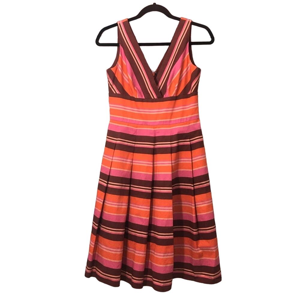 Talbots Retro Style Pleated Empire Waist Vintage Striped Fit and Flare Dress 4P